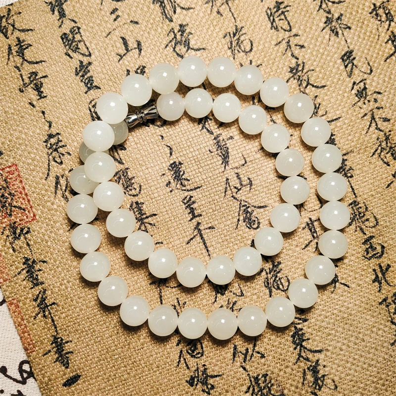 约10mm和田玉白玉圆珠项链