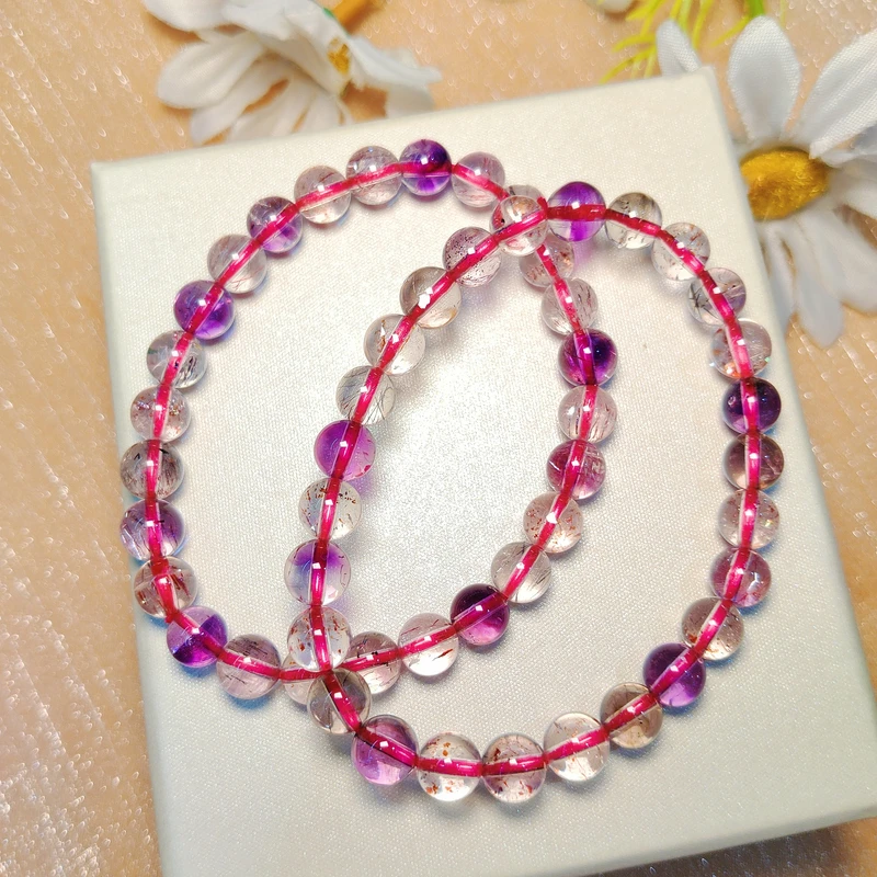 约7-8mm天然A体超七圆珠单圈手串多样性发一