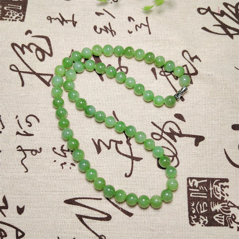 7-8mm和田玉碧玉圆珠项链