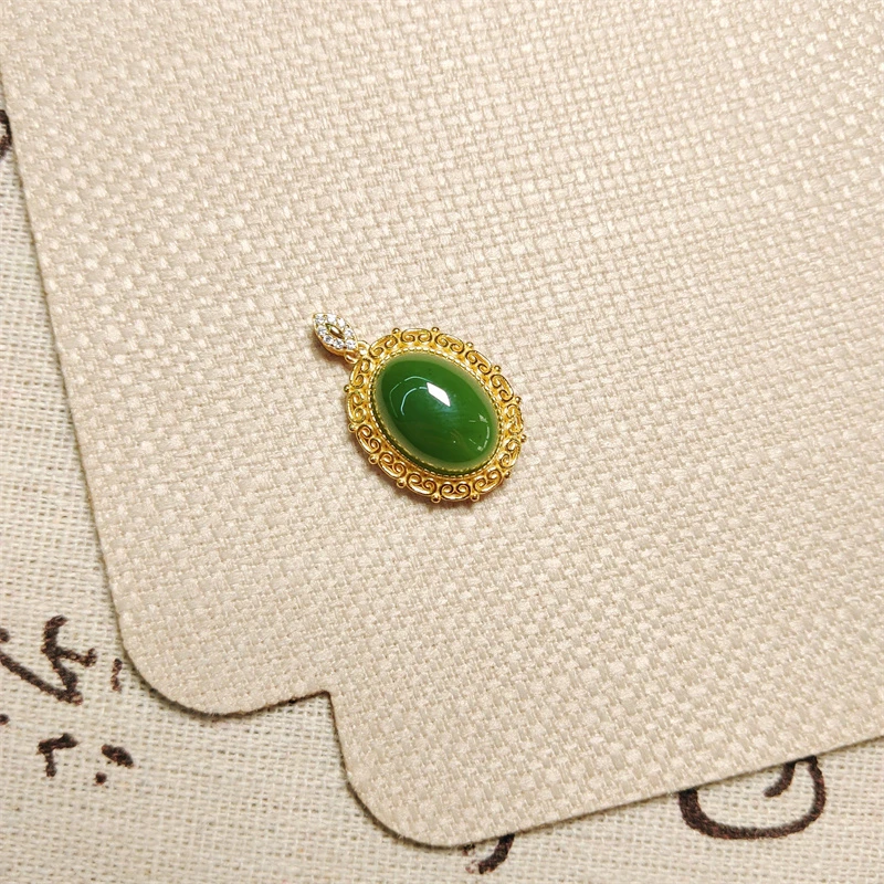 约10*13mm蛋形碧玉S925银镶吊坠