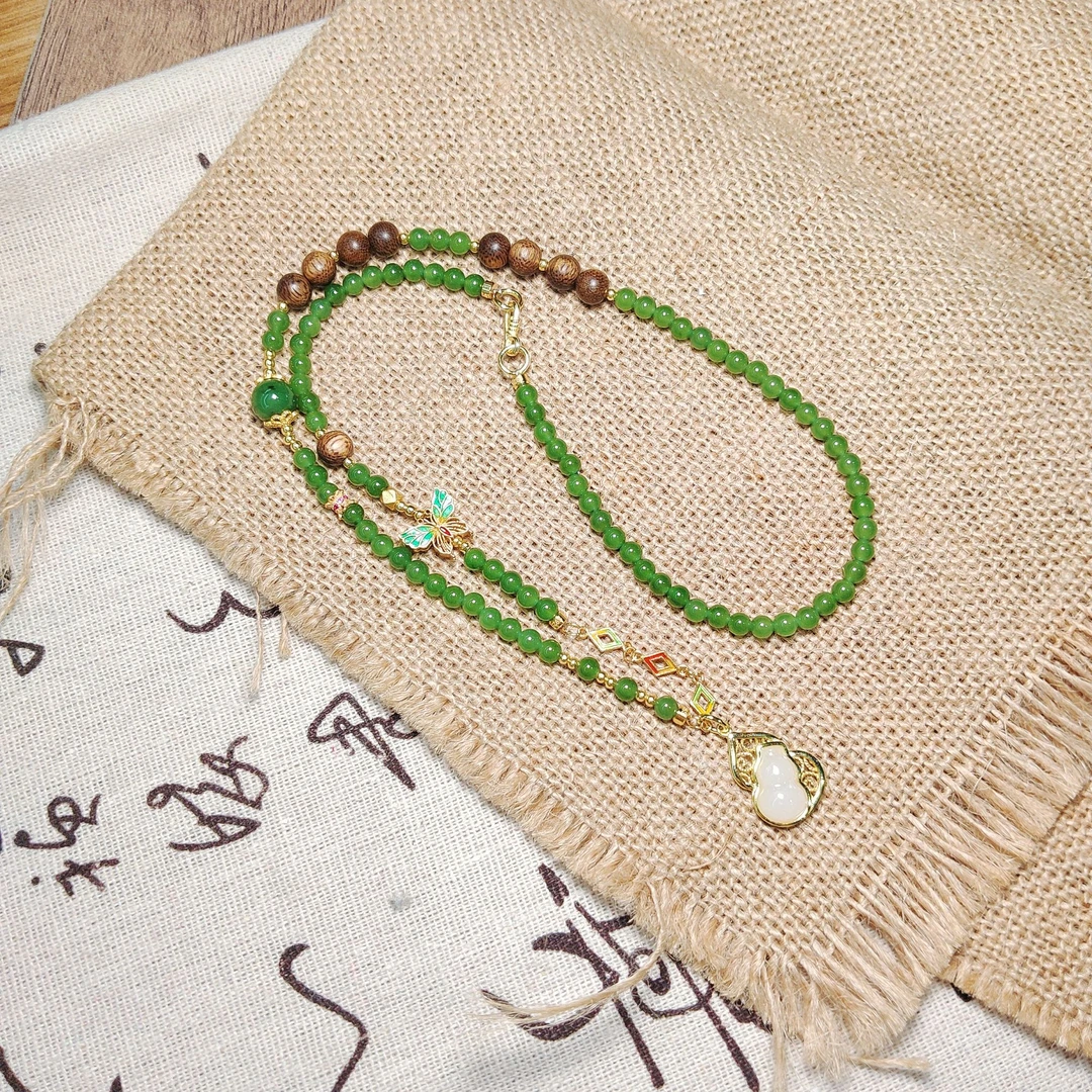 约4mm和田玉碧玉圆珠DIY项链长约50cm