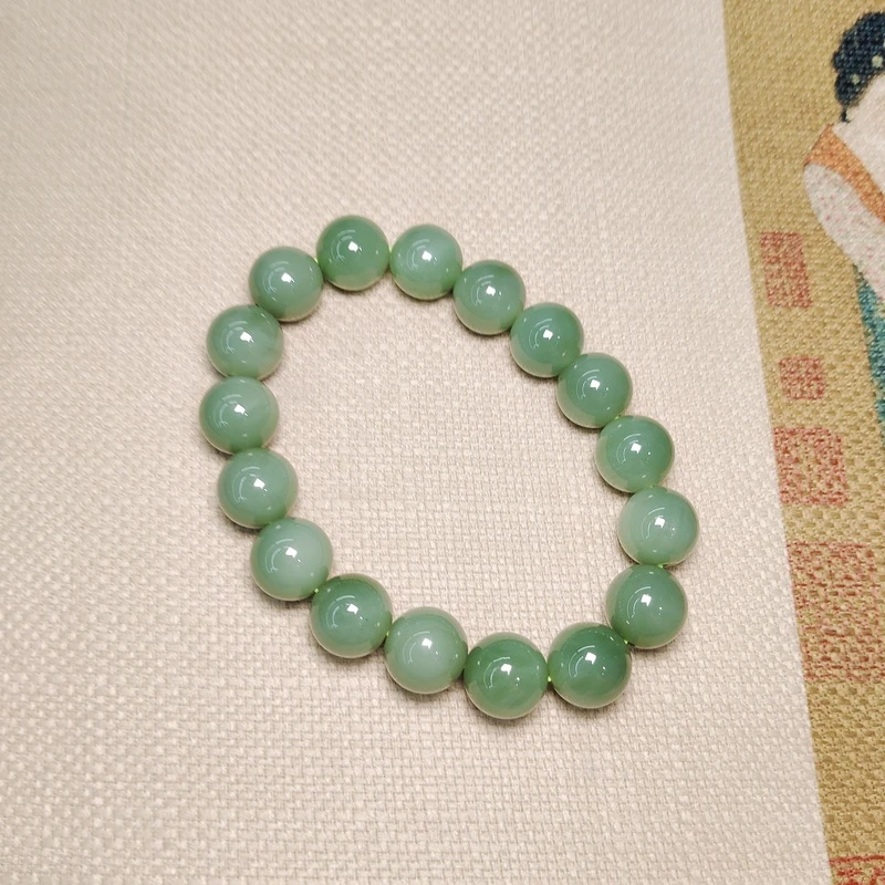 约12mm和田玉碧玉圆珠单圈手串