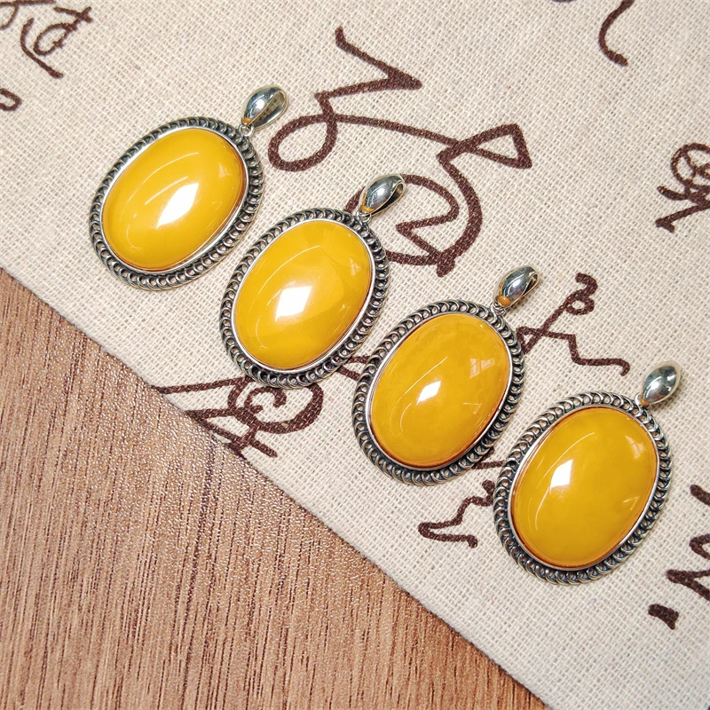 约19*27mm老蜜蜡蛋面镶嵌吊坠多样性发一