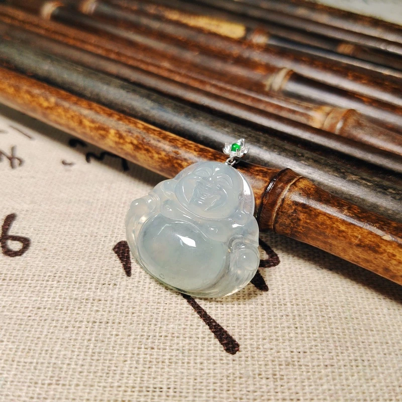 天然A货翡翠18K金扣头佛公