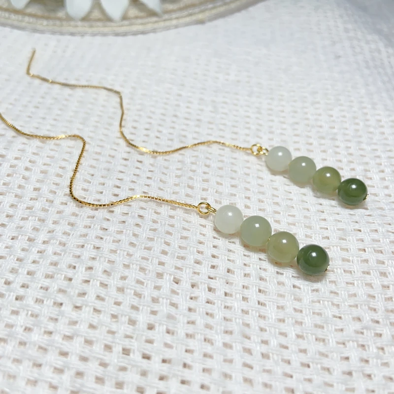 约6mm和田玉圆珠银配件耳饰