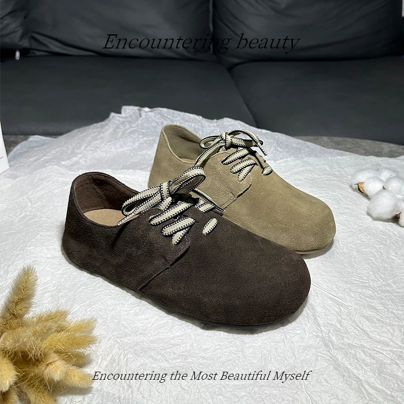 【薄底勃肯鞋】鞋子时尚休闲真皮软底复古系带舒适勃肯鞋女鞋075