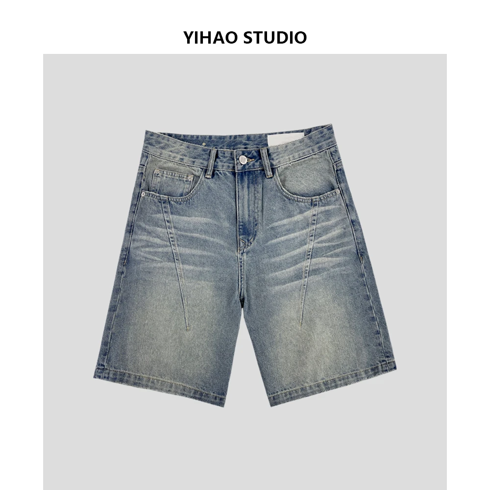 YIHAO STUDIO夏季新款男士潮流复古牛仔短裤时尚休闲百搭水洗裤子