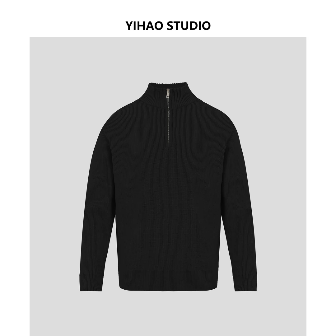 YIHAO STUDIO冬季新品男款半高领拉链毛衣休闲宽松百搭加厚针织衫