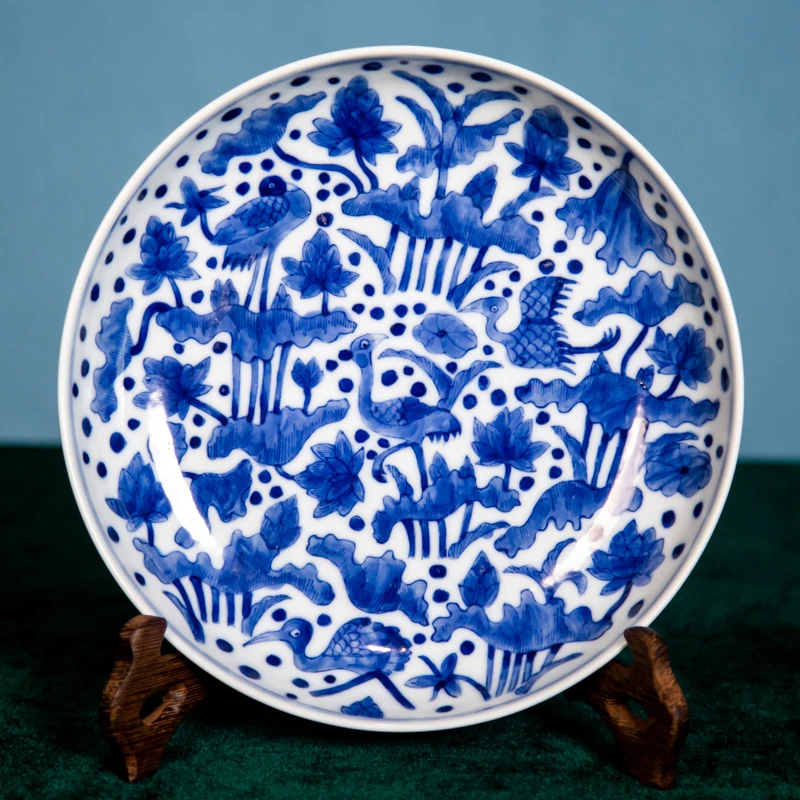 青花鹭鹭连升纹赏盘QH-134