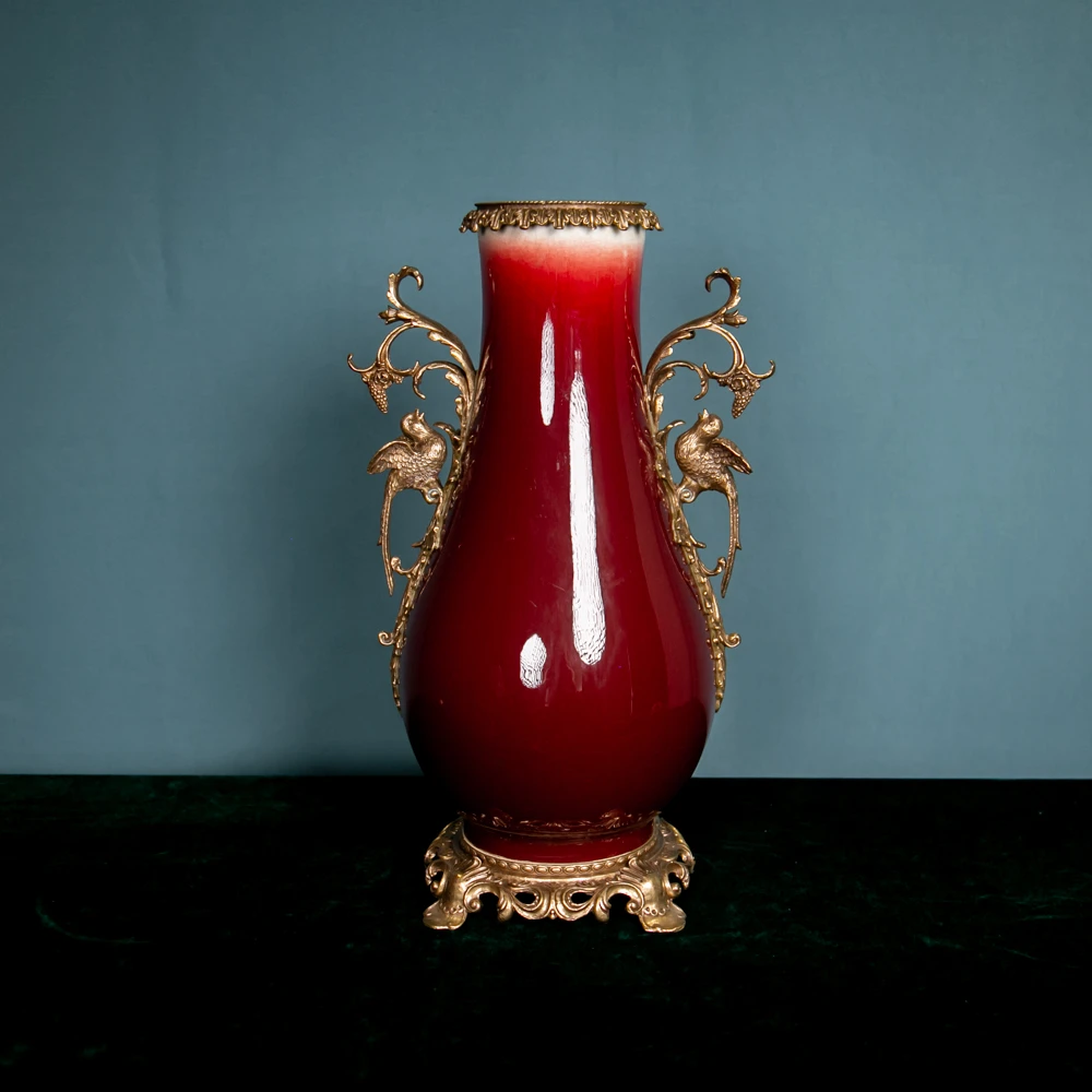 回流瓷郎红镶铜双耳樽SCZYF113231（补差）