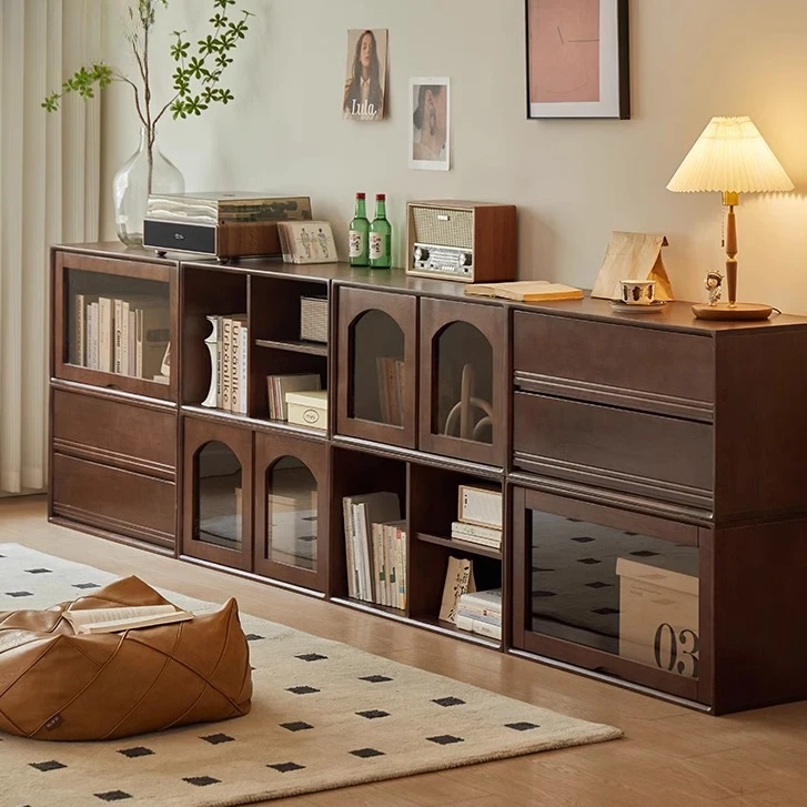 八柜组合全实木模块电视柜组合矮书柜家用胡桃色整装简约落地格