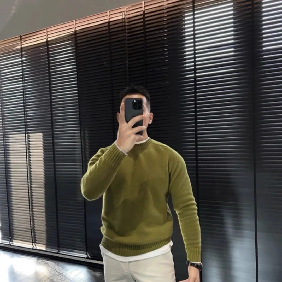 欧货2024秋冬新款圆领针织衫男士潮流潮牌薄款内搭长袖打底毛衣