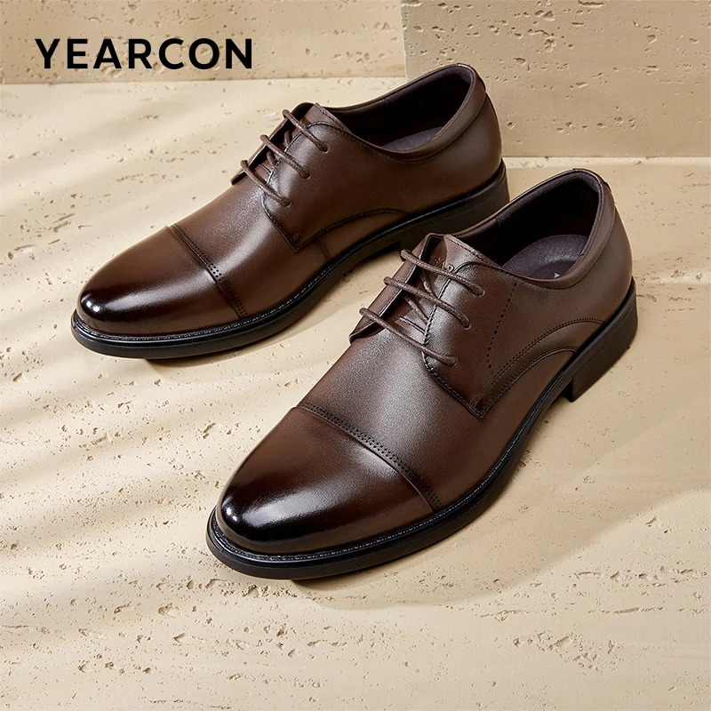 意尔康男士商务皮鞋正装春秋季真牛皮真皮三接头软底百搭黑色男鞋