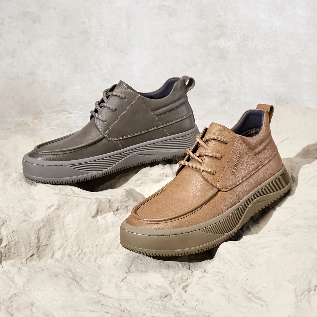意尔康2024冬季新款时尚高帮休闲鞋男牛皮百搭复古户外运动鞋子男