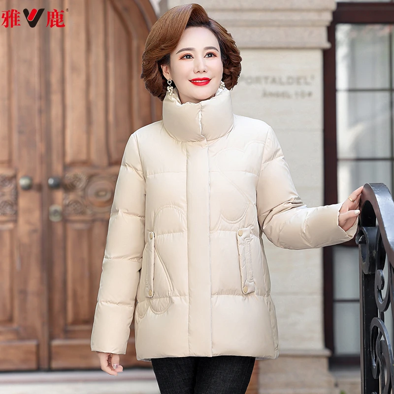 V/雅鹿妈妈装羽绒服时尚休闲百搭立领冬季加绒保暖2018