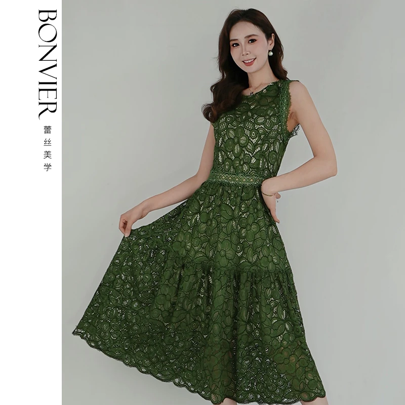 夏季新款蕾丝法式浪漫气质复古优雅重工蕾丝连衣裙6675