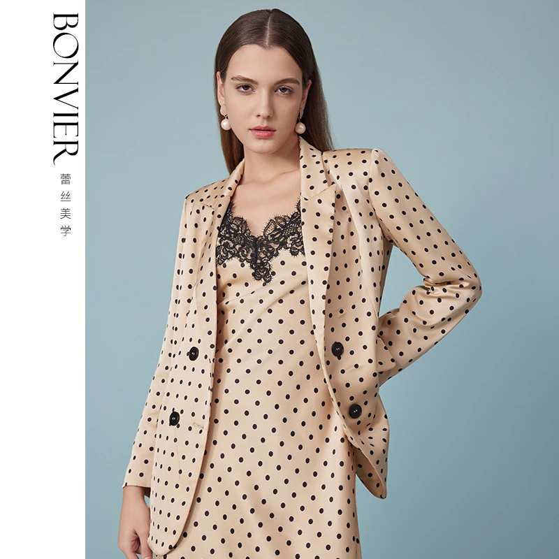 夏季中长款气质百搭外套 波点 长袖高级西装女2326