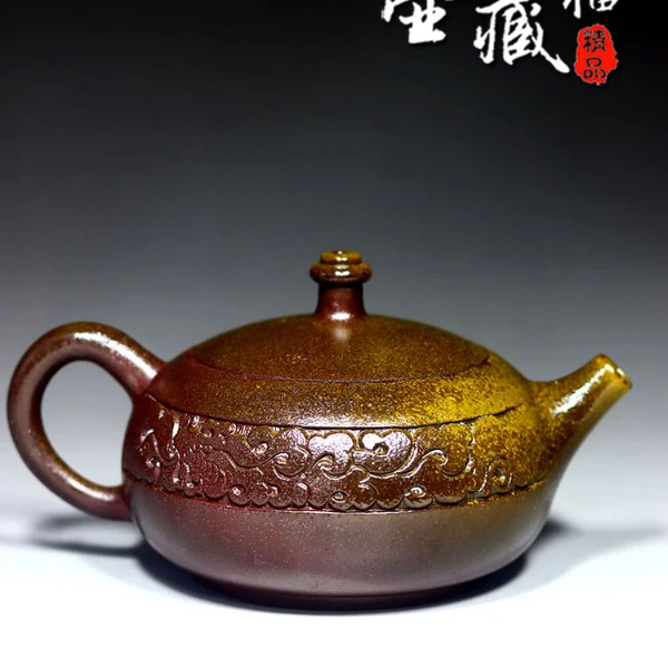 龙凤呈祥柴烧坭兴陶龙壶纯手工制作名家大师茶具居家碳化家用茶壶