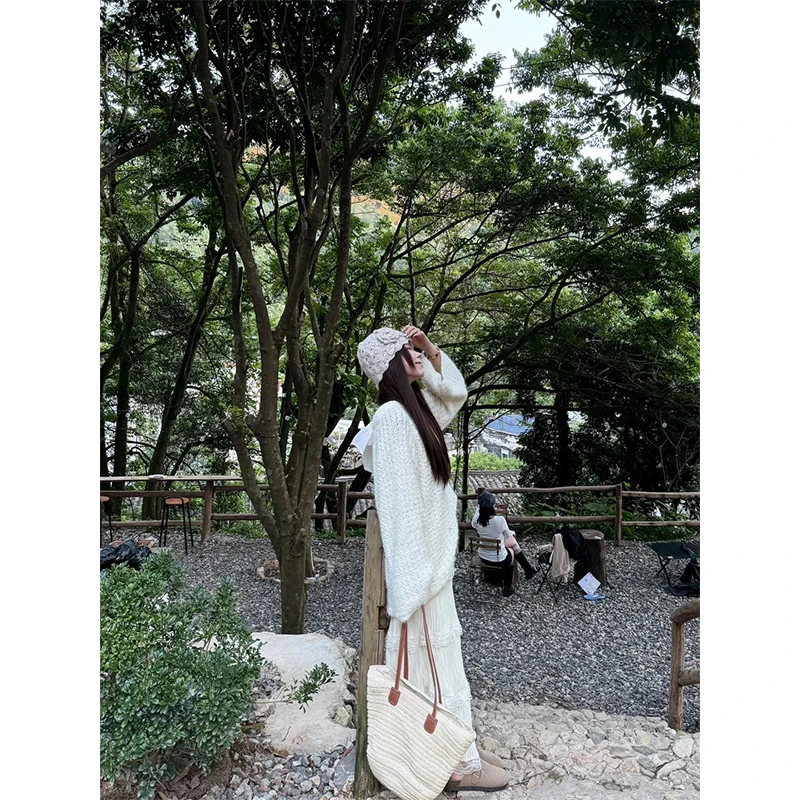 2025春季新款时尚韩系洋气减龄慵懒风长袖针织衫女高腰百搭半身裙