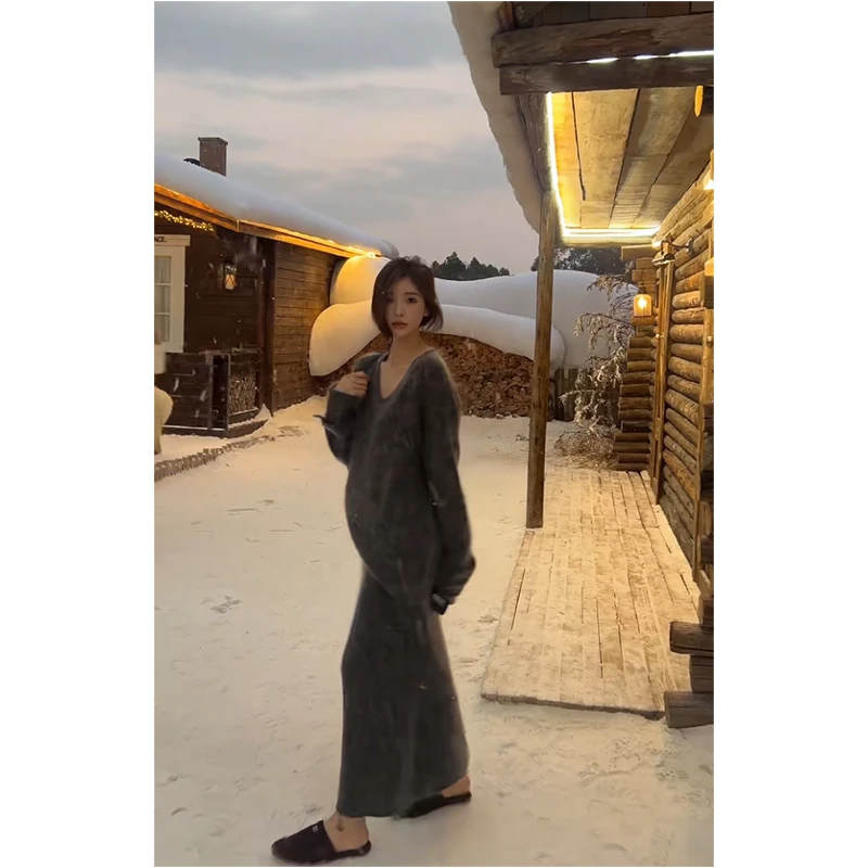 2024秋冬新款套装女韩系高级感穿搭 V领毛衣针织衫a字气质半身裙