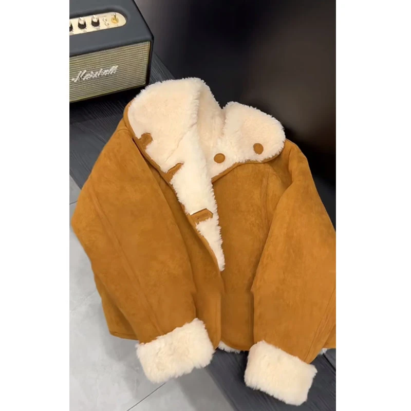 2024秋冬新款韩系极简风气质保暖长袖外套宽松百搭复古休闲上衣女