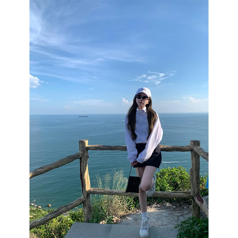 夏日清爽薄款防晒透气长袖衬衫上衣女小个子高腰包臀半身裙子套装