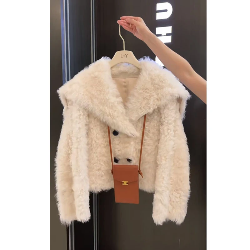 韩系气质软糯小个子宽松短款长袖毛毛外套秋冬新款保暖长袖上衣女