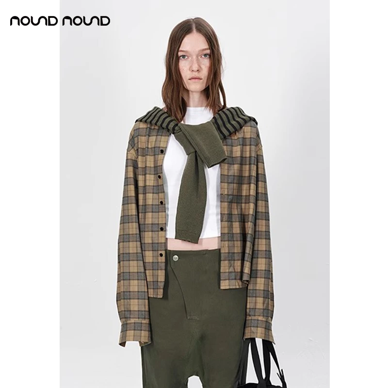 【RARELY ALIKE】nound买手店宽松落肩格纹长袖衬衫女士24秋冬新款