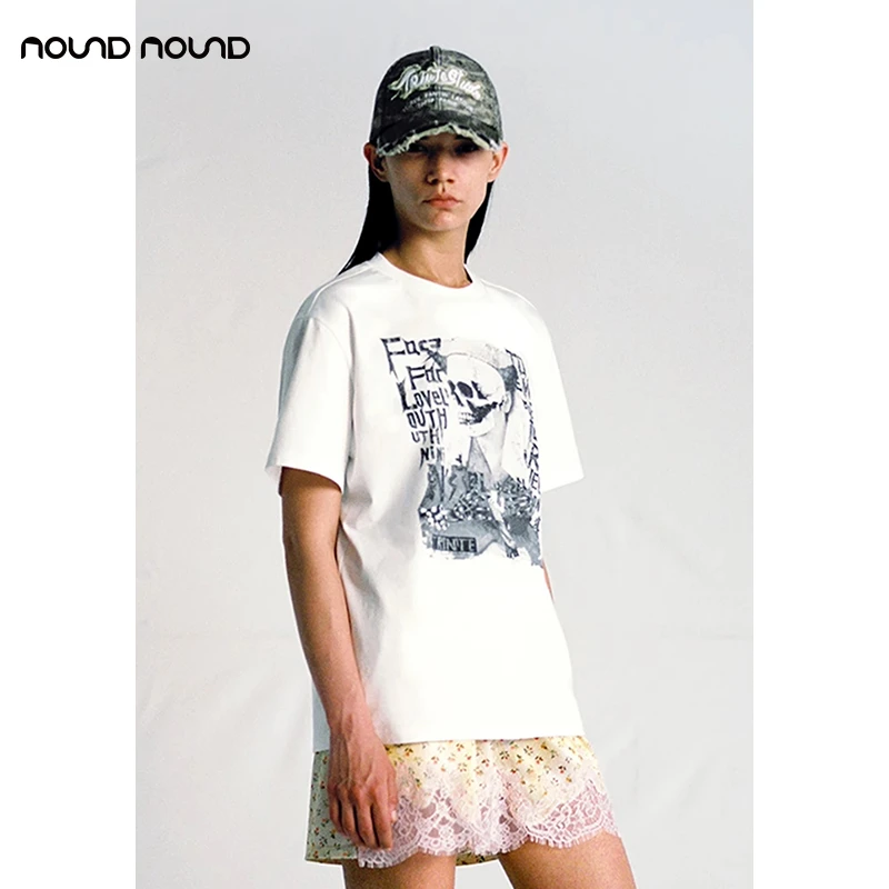 【TRINITE】nound买手店白色古典Punk印花短袖Tee恤女24春夏新款