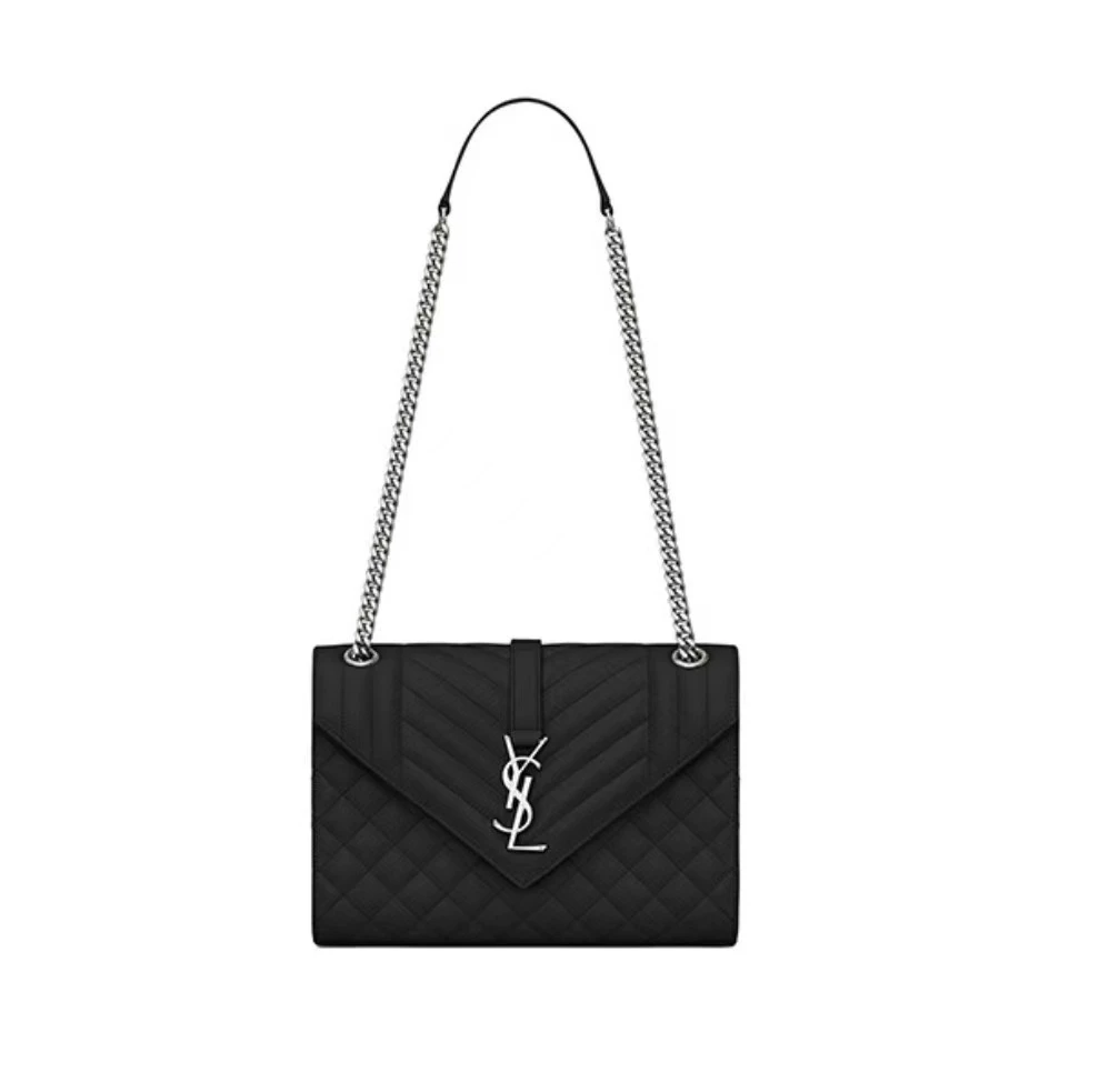 99新 YSL/圣罗兰 Evenlope新款信封黑银中号库存包