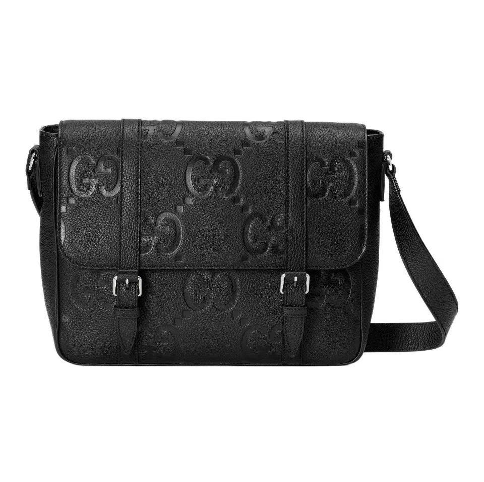 全新未使用 GUCCI/古驰 黑色全皮男士邮差斜挎包