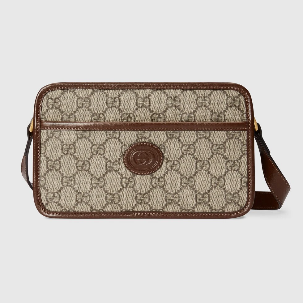 全新未使用 GUCCI/古驰 复古老花Logo帆布拼皮相机包盒子包