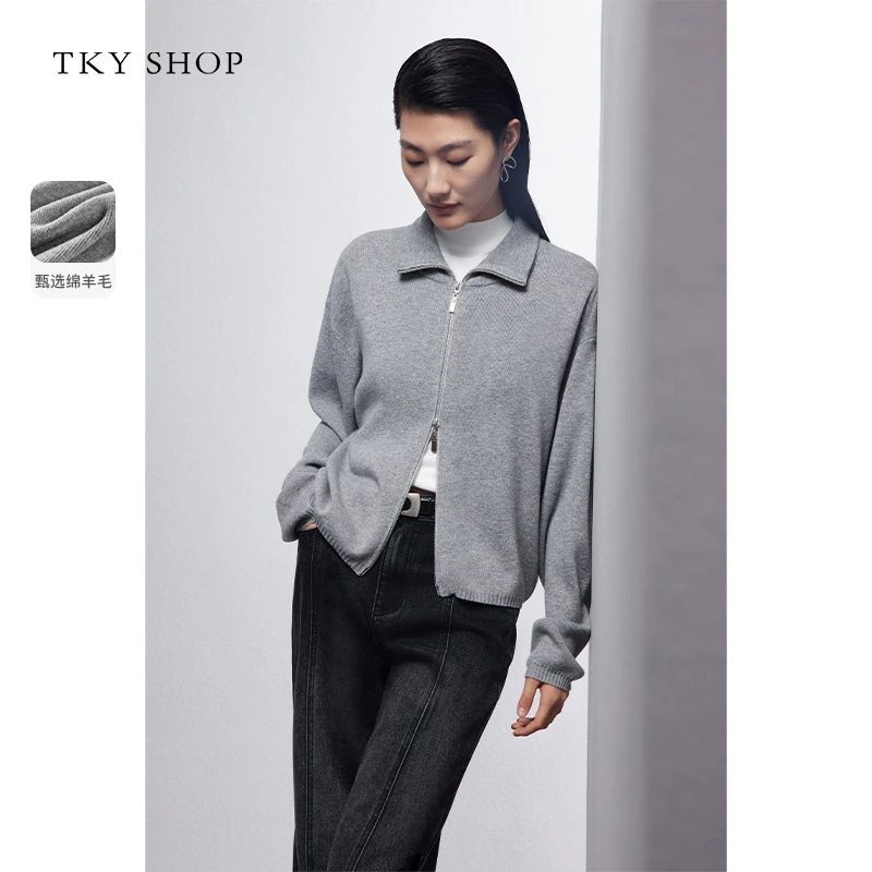 TKYSHOP双拉链针织开衫气质时尚休闲秋新款全绵羊毛10H1MA09Q077