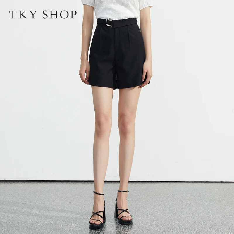 TKY SHOP夏黑色基础舒适设计款短裤简约时尚百搭短裤10F1GC10H215