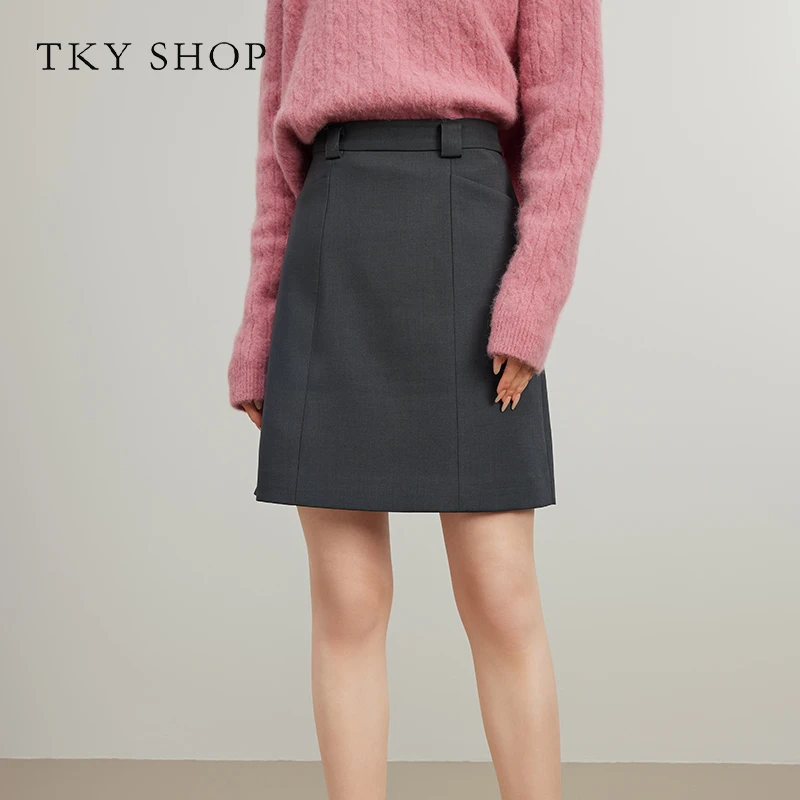 TKYSHOP老钱风意式慵懒灰色简约休闲A字短裙气质显瘦10G1GA01M042