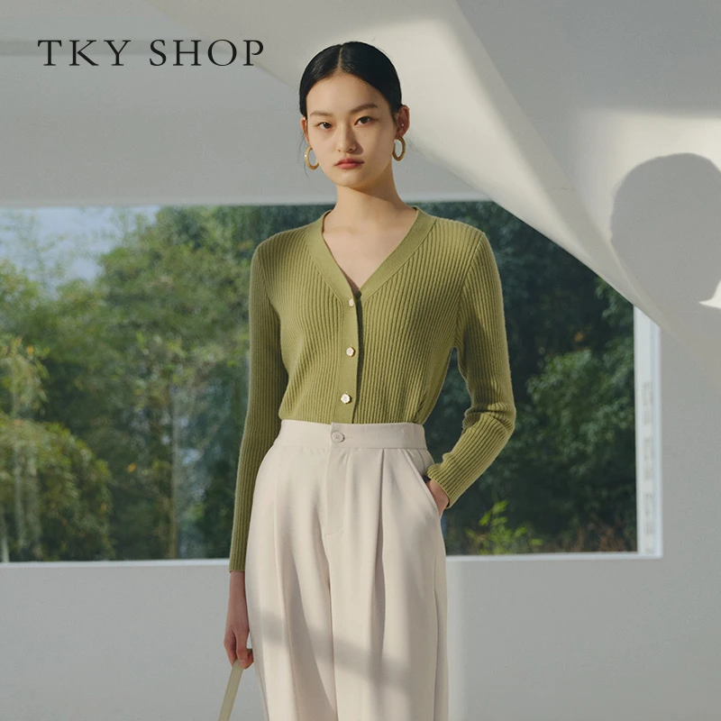 TKYSHOP【商场同款】基础针织开衫2022春新款修身长袖10F1LA03X006
