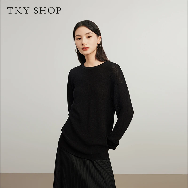 TKYSHOP【商场同款】春秋品后背系带黑色优雅套头线衫 10G1HF03Z135