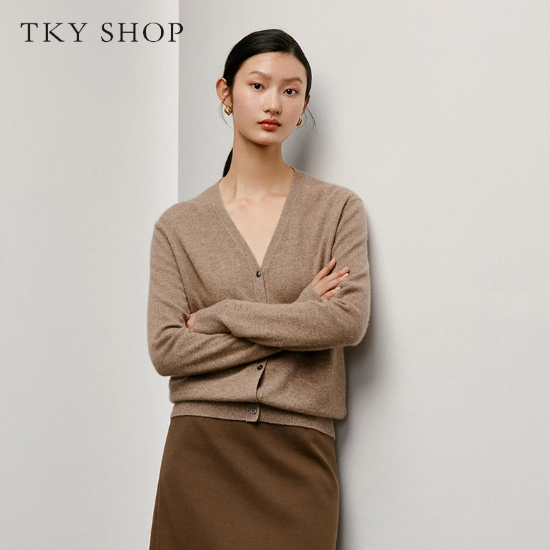 TKYSHOP 简约休闲羊绒衫冬季毛衣气质温柔针织开衫女10G1AC00D356