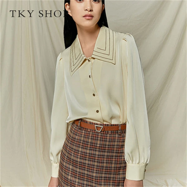 TKY SHOP秋大翻领刺绣气质衬衫复古设计感上衣10E1KA04M074