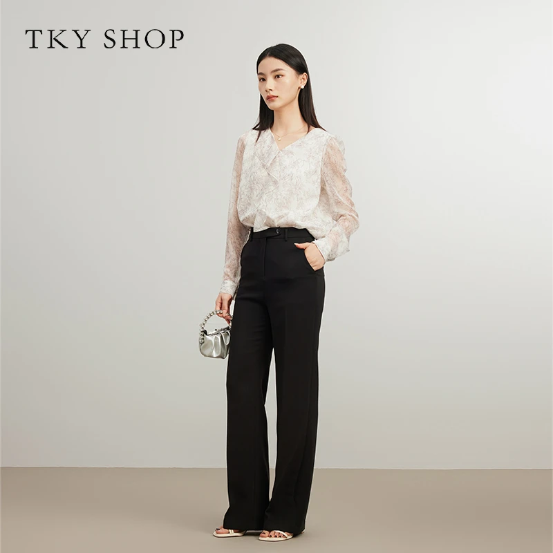 TKYSHOP【商场同款】黑色休闲长裤秋季品黑色休闲裤10G1GD06P041