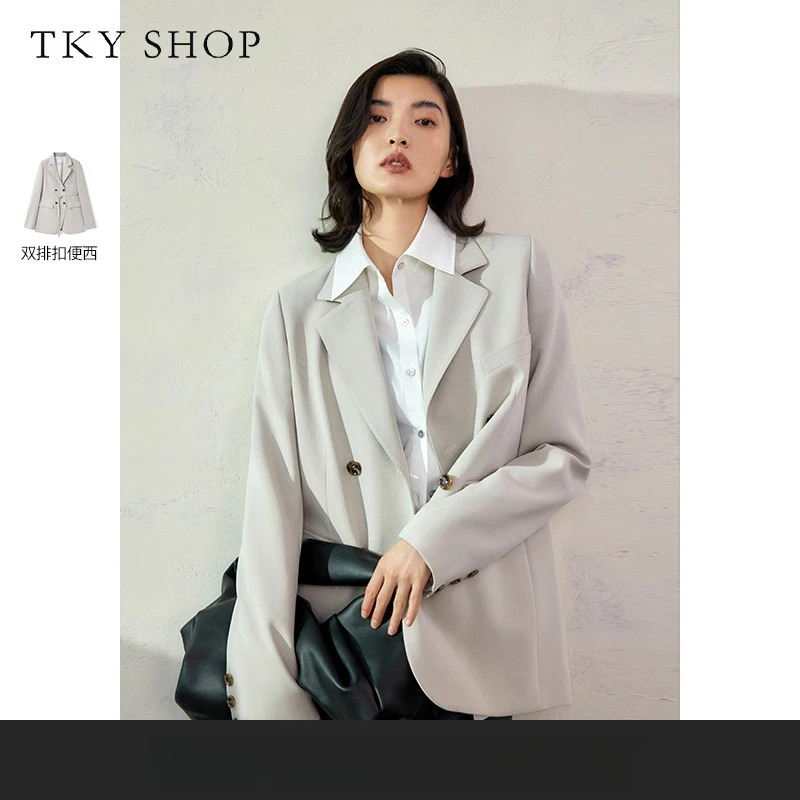 TKYSHOP清冷素版静奢风休闲西装外套灰色松弛感西服 10H1CA04B047