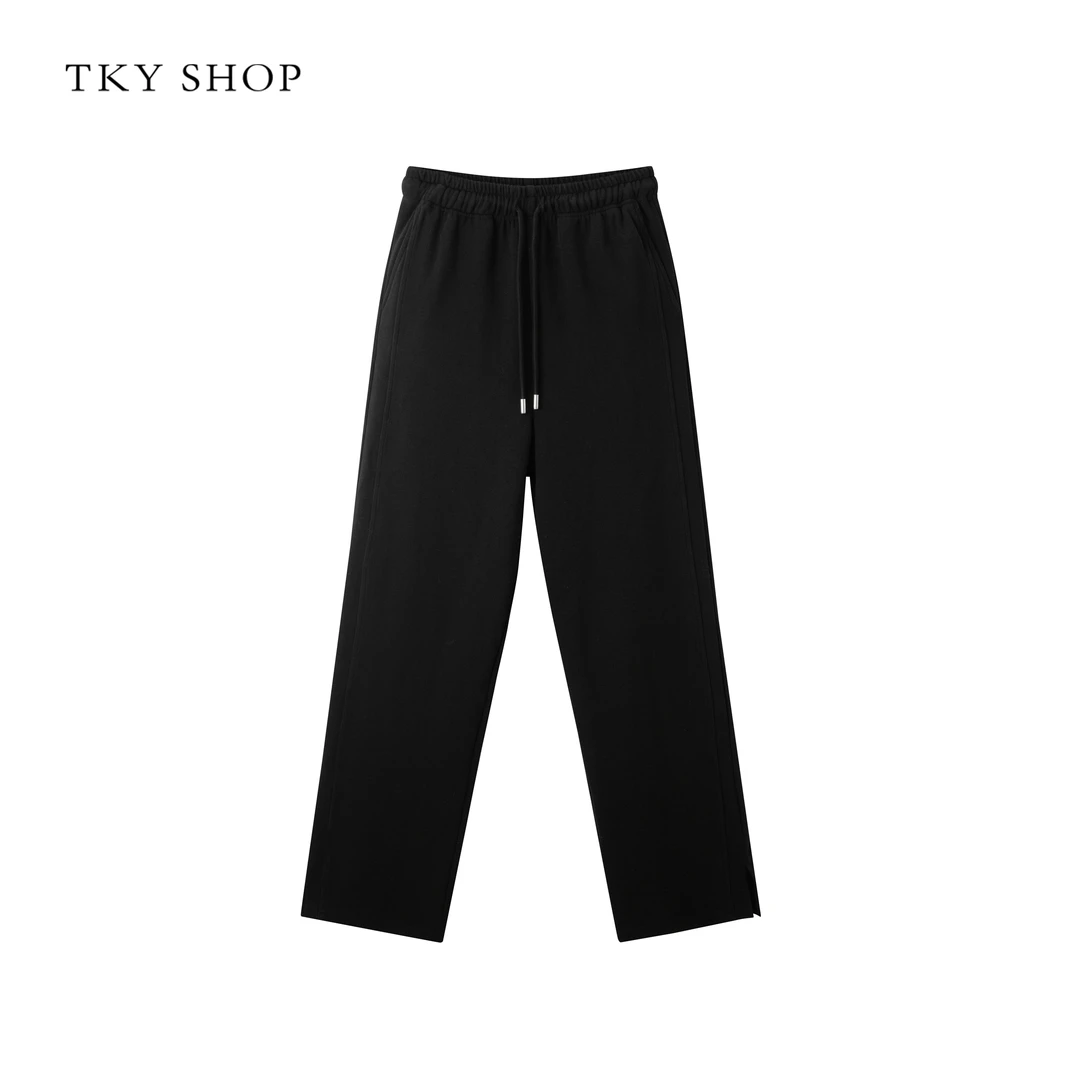 TKYSHOP宽松显瘦阔腿休闲长裤女高腰直筒拖地老爹裤 10G1QA00D245