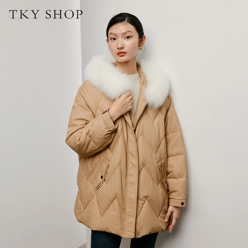 TKYSHOP【商场同款】冬款带大毛领连帽鹅绒服短款时尚 10F1AC06V175