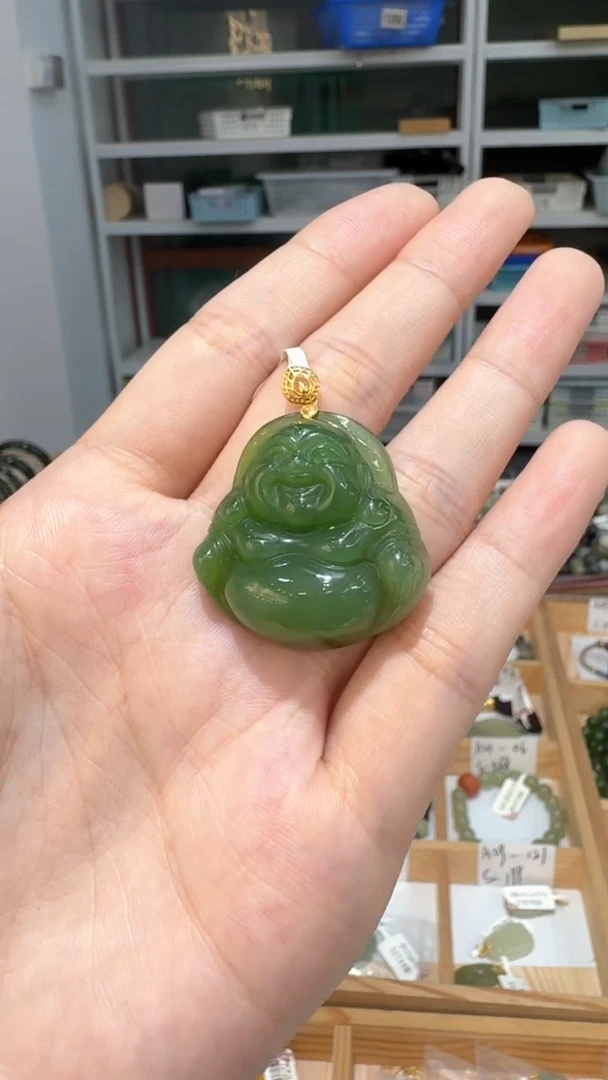 【闪购商品】和田玉颈饰18K金镶嵌Y41783-18k碧玉佛公吊坠