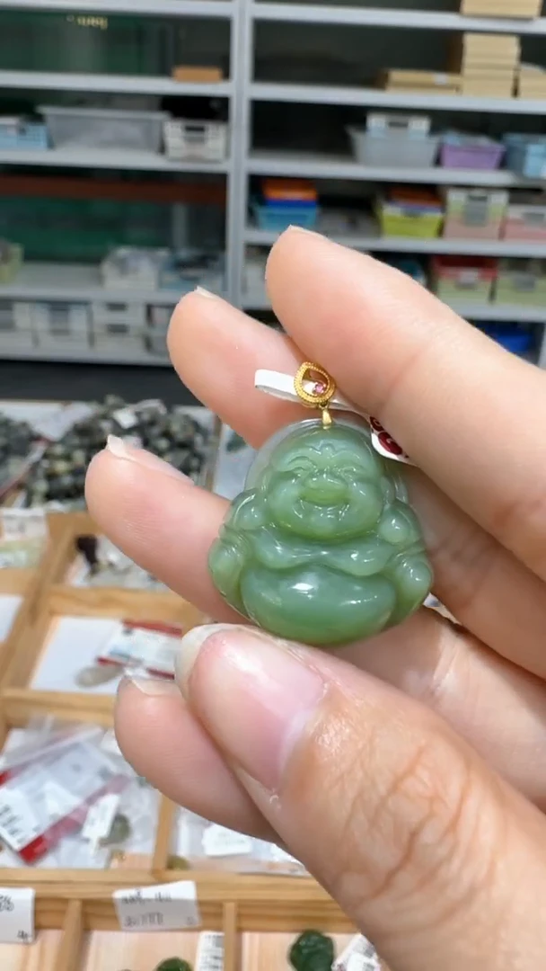 【闪购商品】和田玉颈饰18K金镶嵌Y41294-18k碧玉佛公吊坠