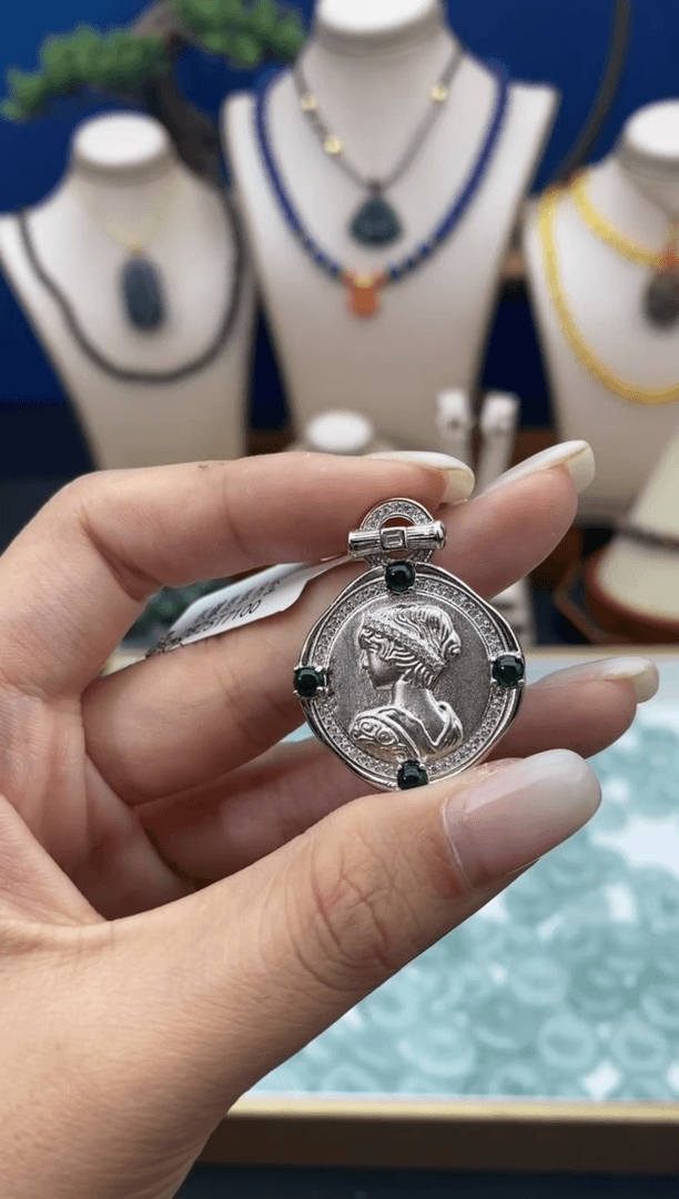 【闪购商品】翡翠颈饰银S925镶嵌Y17292-银镶翡翠古币