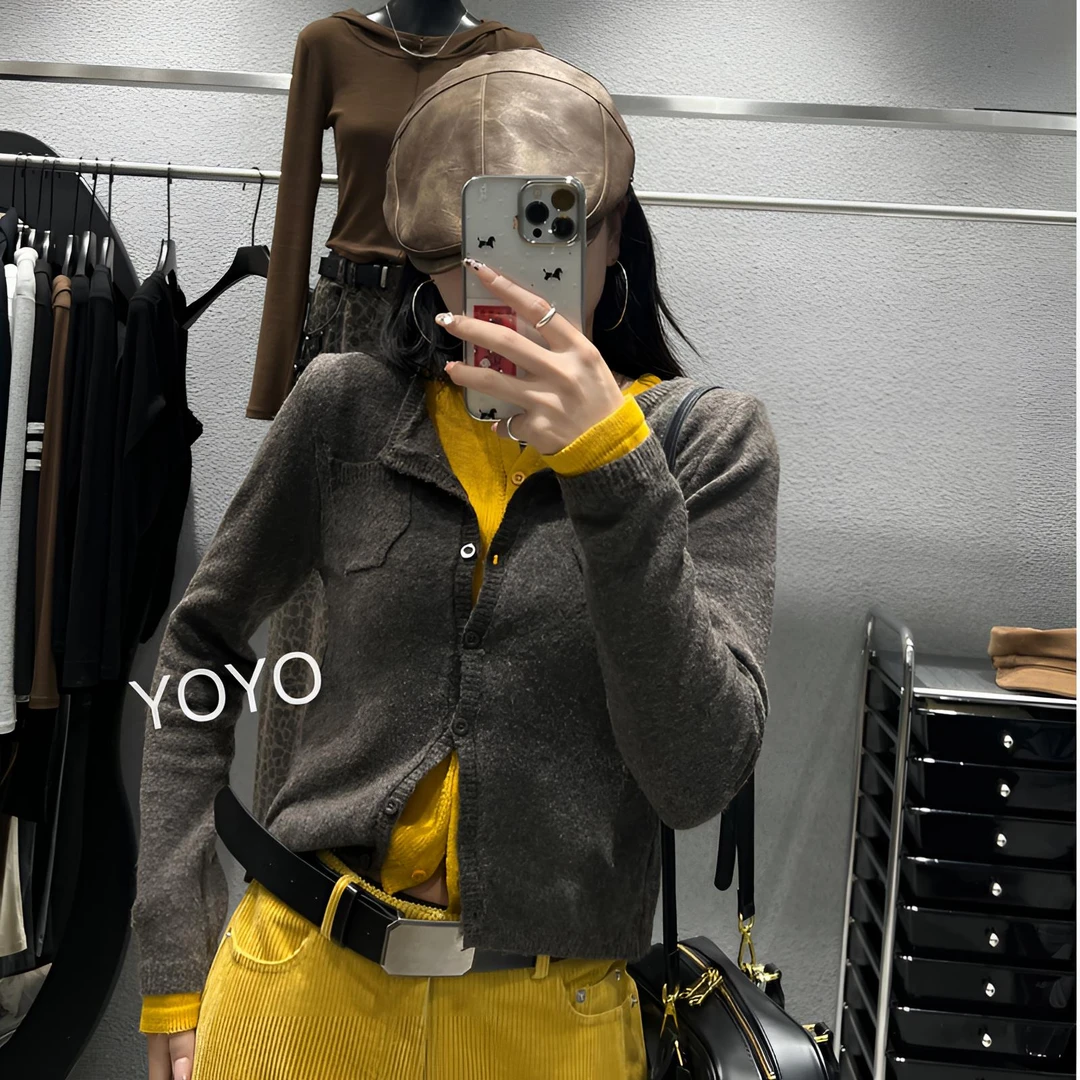 YOYO自制【撞色假两件】气质网红时尚休闲设计师长袖开衫毛衣