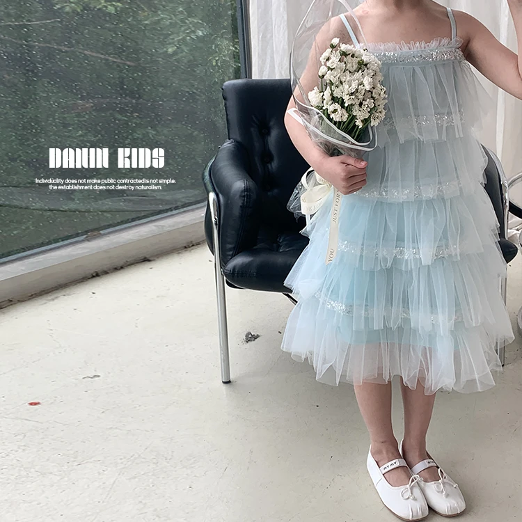 【嗒囜】231239女童高级拼接网纱吊带连衣裙2023夏新款洋气蛋糕裙