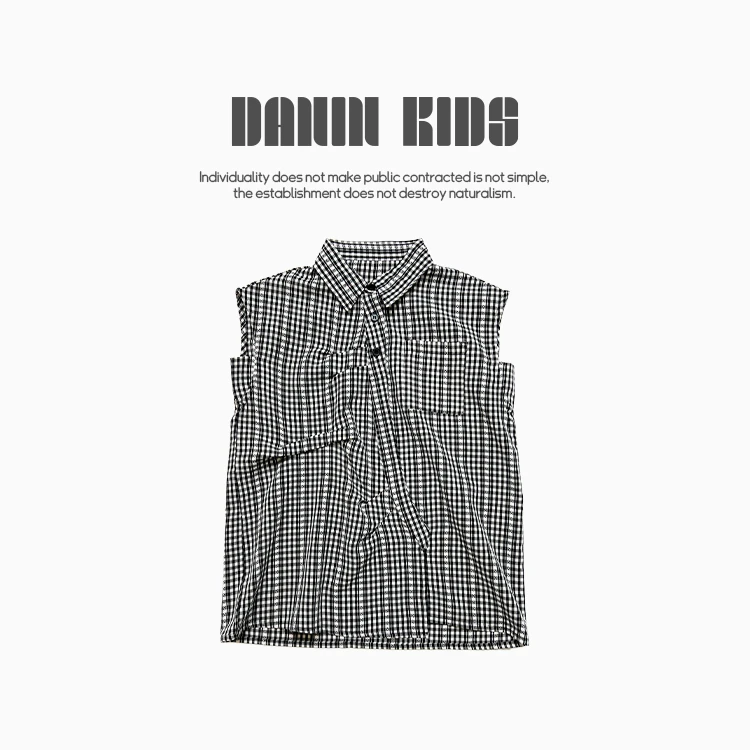 【嗒囜】女童无袖格子衬衫裙夏季时尚洋气薄款宽松连衣裙232236