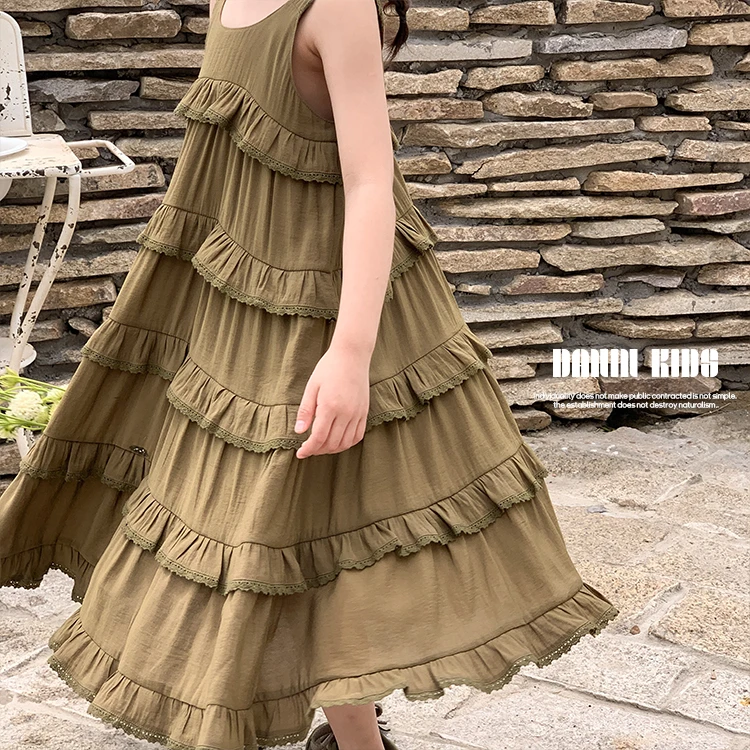 【嗒囜】女童夏装纯色无袖背心裙韩版时尚连衣裙儿童蛋糕裙231216